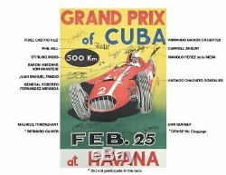 1958 Grand Prix of Cuba event poster, autographed by Fidel Castro, numerous race