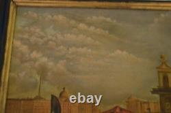 19th C Original Painting Venice Grand Canal W Venetian Gondola Oil Canvas Framed