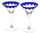 2 Faberge Grand Duke Cobalt Blue Cut To Clear Crystal Martini Glass New Signed