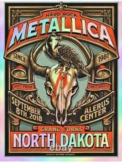 2018 Metallica Grand Forks Vip Silk Screen Foil Concert Poster 9/8 Ap/30 Signed