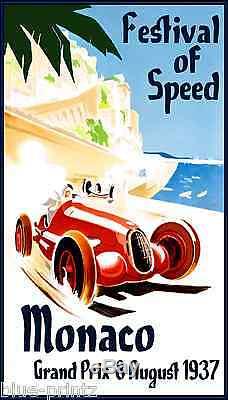 A0 poster SPEED 1937 Vintage Monaco grand prix art canvas painting