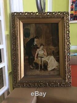 ANTIQUE Signed LE GRAND dated 1894 Figural Interior Scene Oil on Canvas Painting