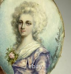 Antique French Grand Tour Souvenir Portrait Miniature of Marie-Antoinette, Frame