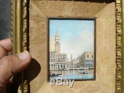 Antique Miniature Grand Canal Piazza Venice Italy Painting Ida Calzolari