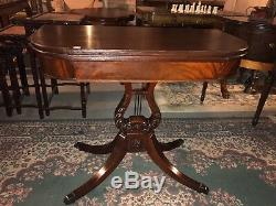 Antique c. 1920 signed Imperial Grand Rapids MI lyre back mahogany game table