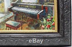Baby Grand Piano Music Room Original Oil Painting Wall Art Work Framed Fine Art
