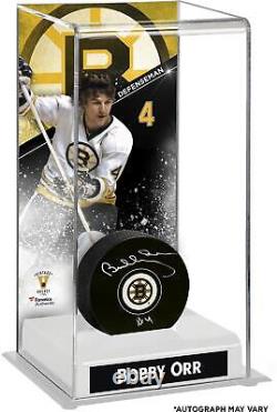 Bobby Orr Boston Bruins Autographed Puck with Deluxe Tall Case Fanatics