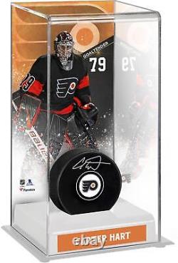 Carter Hart Philadelphia Flyers Signed Puck with Deluxe Tall Hockey Puck Case