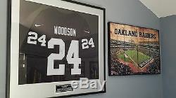 Charles Woodson Oakland Raiders Deluxe Framed Signed Black Nike Throwback Jersey