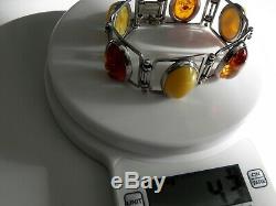 DELUXE 43g sterling silver 925 egg yolk honey amber gemstone bracelet SIGNED PS