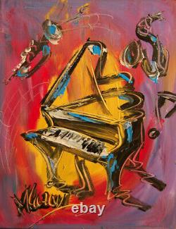 Grand Piano Jazz Music Impressionist Large Original Canvas Painting Th4h6h