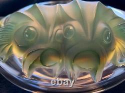 Grand Rare Lalique Clear Crystal Glass Sea Green Yeso Koi Fish Centerpiece Bowl