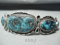 Grand Vintage Navajo Turquoise Mountain Turquoise Sterling Silver Bracelet Old