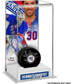 Henrik Lundqvist New York Rangers Signed Puck with Deluxe Tall Hockey Puck Case