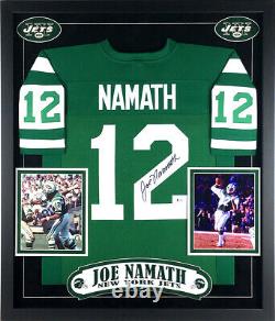 Joe Namath Signed Autographed New York Jets Green Jersey Deluxe Framed Beckett