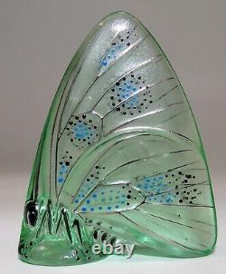 LALIQUE FRANCE CRYSTAL ART GLASS Grand Nacre BUTTERFLY LIGHT GREEN ENAMEL #3