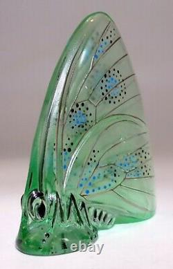 LALIQUE FRANCE CRYSTAL ART GLASS Grand Nacre BUTTERFLY LIGHT GREEN ENAMEL #3