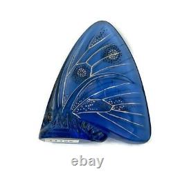 LALIQUE FRANCE CRYSTAL ART GLASS Grand Nacre BUTTERFLY PURPLE ENAMEL Signed