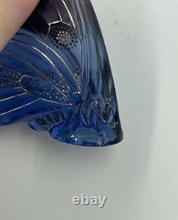 LALIQUE FRANCE CRYSTAL ART GLASS Grand Nacre BUTTERFLY PURPLE ENAMEL Signed
