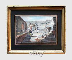 ODEON AT POMPEII, ITALY ORIGINAL EARLY 19th CENTURY GRAND TOUR WATERCOLOR SIGNED