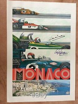 Original Monaco F1 Grand Prix Poster 1980 Official Signed by Jarier And Regazzon