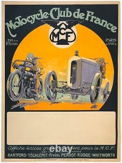 Original Vintage Poster MOTOCYCLE CLUB DE PARIS French Grand Prix Car Racing OL