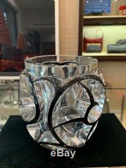 Rare Lalique Ltd. Edition Large Tourbillons Grand Vase Black Enamel Crystal