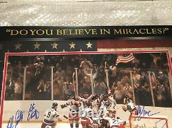 Rare Miracle on Ice USA 1980 Team Signed 16x20 Photo Deluxe Flag Framed JSA COA