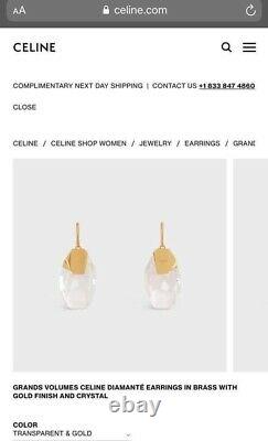 Signed Celine Grand VOLUME EARRINGS IN BRASS WITH GOLD FINISH AND CRYSTAL