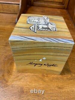 Signed Grand Tour-Style Handmade Faux Marble Cube With Architectural Engravings