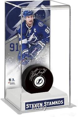 Steven Stamkos Tampa Bay Lightning Signed Puck with Deluxe Tall Hockey Puck Case