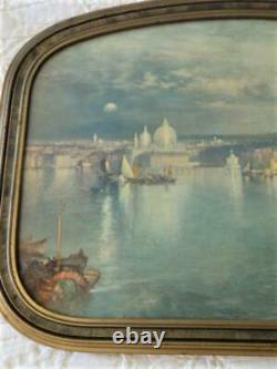 Thomas Moran Moonlight Venice Grand Canal Signed 30s 40s Antique Bintliff Frame