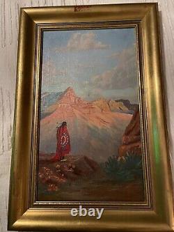 Vintage Native American Indian Oil Painting Grand Canyon Beautiful Signed