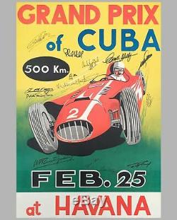 1958 Grand Prix De L'affiche De L'événement Cuba, Dédicacé Par Fidel Castro, De Nombreuses Course