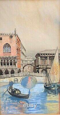19ème Siècle Grand Tour Aquarelle Italienne Peintures Venise