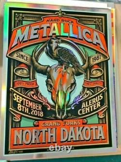 2018 Metallica Grand Forks Vip Silk Screen Foil Affiche De Concert 9/8 Ap/30 Signé