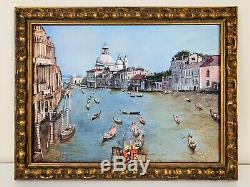 Antique Vénitien Grand Canal De Venise Italie Peinture À L'huile Italienne Signé Chanteuse 85