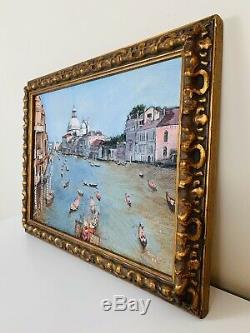 Antique Vénitien Grand Canal De Venise Italie Peinture À L'huile Italienne Signé Chanteuse 85
