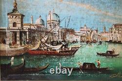 Artiste Italien D. Colli Peinture À L’huile Antique Sur Toile, Italie, Venise, Grand Canal