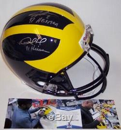 Charles Woodson Des Howard Signed Michigan Full Size Deluxe Helmet Bas