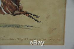 Cheval Aquarelle Originale De Course De Grand Military'5th Fusiliers' Peinture 1891