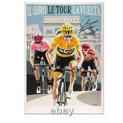 Chris Froome a signé l'œuvre d'art imprimée sur le cyclisme Grand Tour Triple