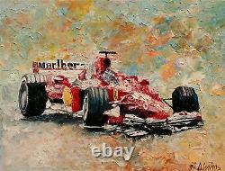 Ferrari Formule 1 Grand Prix Original Oil Painting Race Car Racing Andre Dluhos