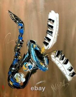 Grand Jazz Artiste Canadien Kazav Moderne Canvas Peinture À L'huile Originale Signée
