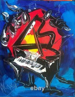 Grand Piano Artiste Canadien Kazav Moderne Canvas Peinture À L'huile Originale Signée