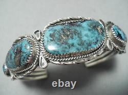 Grand Vintage Navajo Turquoise Mountain Turquoise Sterling Silver Bracelet Vieux