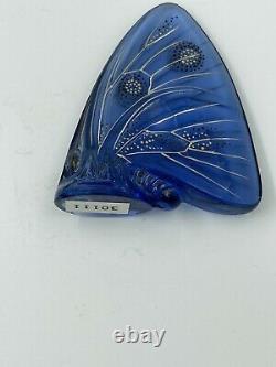 Lalique France Crystal Art Glass Grand Nacre Butterfly Purple Enamel Signé