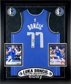Luka Doncic Signé Autographié Dallas Mavericks Blue Jersey Deluxe Framed Panini