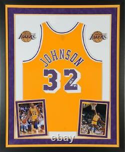 Maillot classique en bois doré signé par Magic Johnson des Los Angeles Lakers