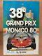 Monaco Original Officiel F1 Grand Prix Poster 1980 Signé Par 3 Pilotes